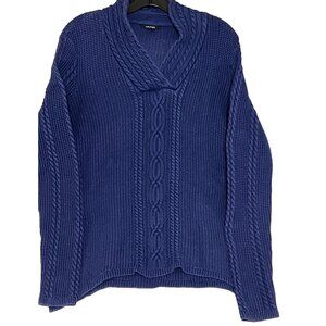 Nautica Blue Cable Knit Sweater Women Size L Long Sleeve Shawl Fisherman Warm